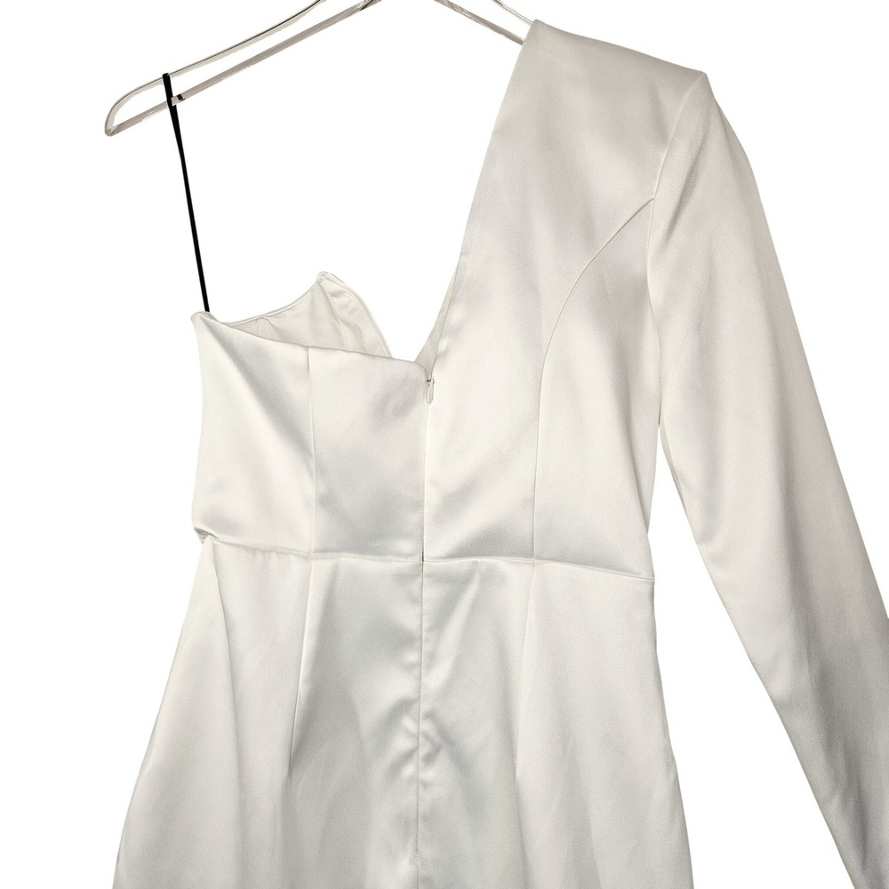 NBD White Satin One Shoulder Long Sleeve Mini Dress Asymmetrical Bridal Sz S NEW - Picture 8 of 10